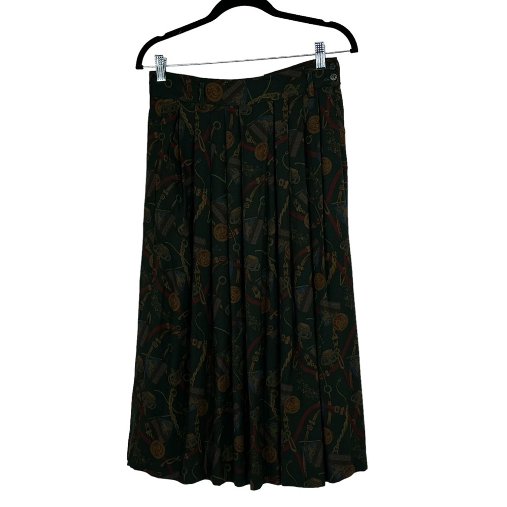 *Vintage Women’s Jones New York Size 14 Green/Red Print Rayon/Wool Midi Skirt